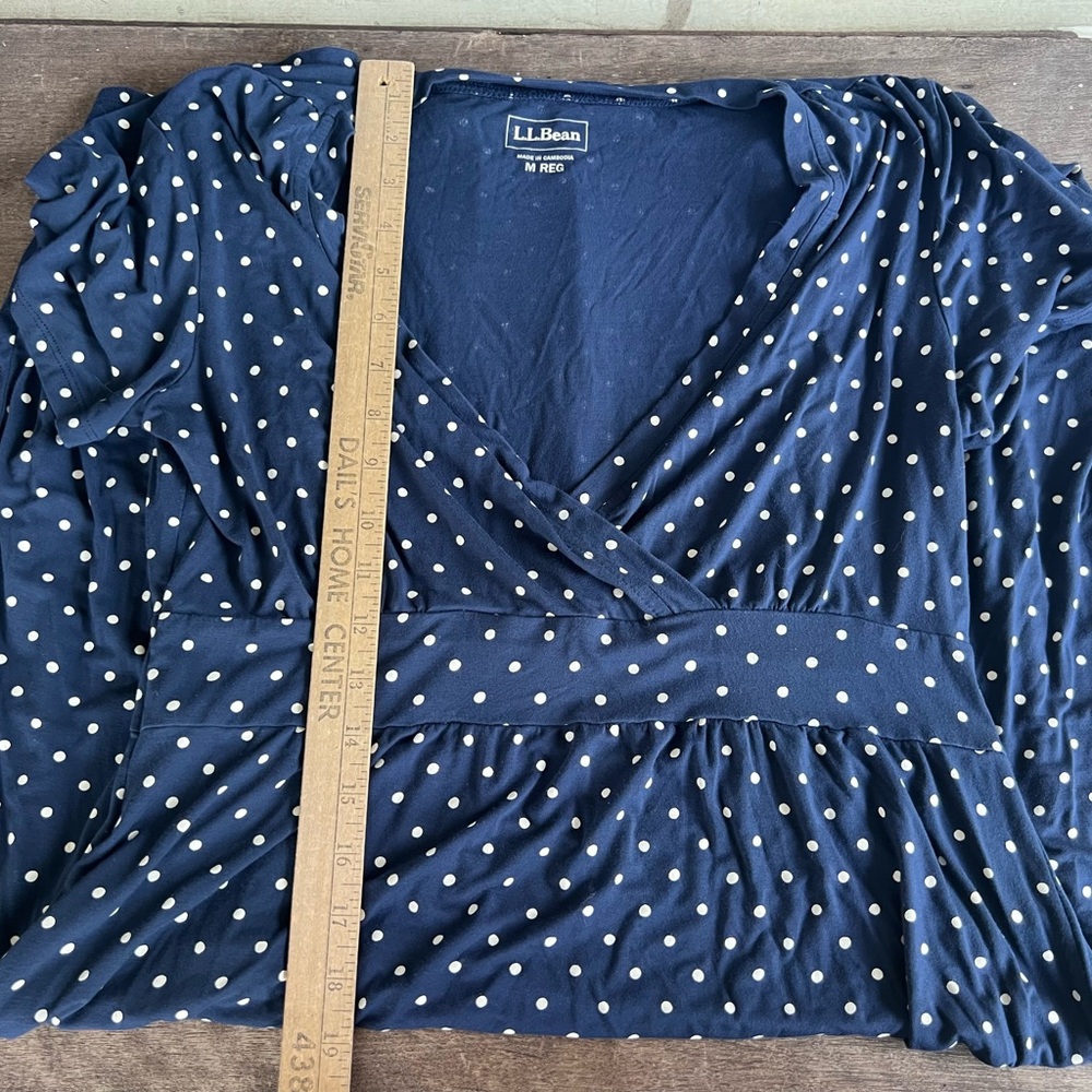 LL Bean Sz M REG Navy White Dot Stretch Boho Coastal Relaxed Nautical Leisure - Picture 13 of 16